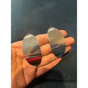 Big Silver stud earring statement bold large round metal chunky metal shiny